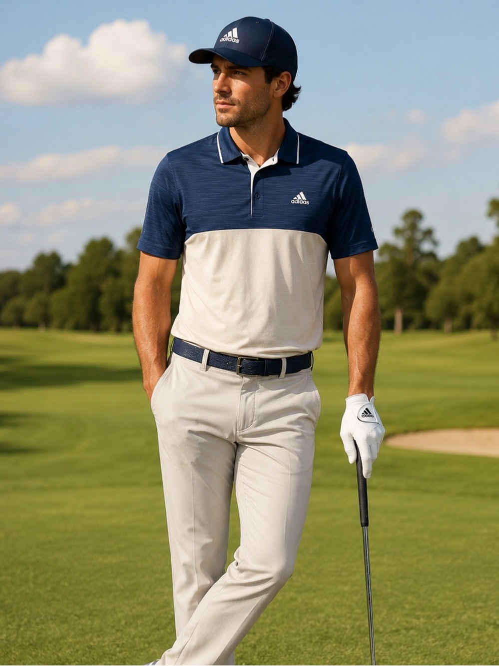 Adidas Navy and White Performance Polo Shirt golf shirts perfect for summer
